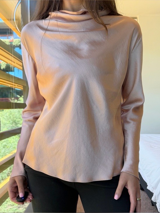 Mango Tops - MANGO Gold Satin Long Sleeve Blouse